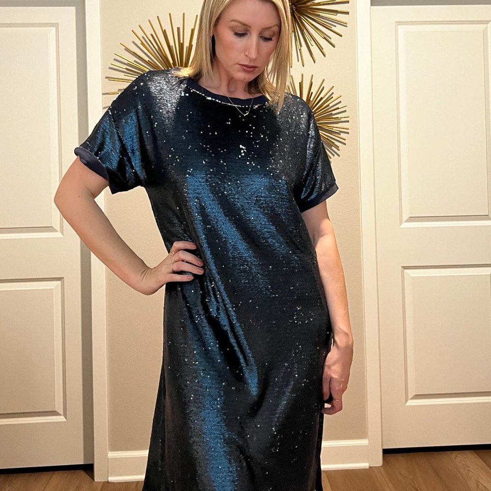 Navy Sequin Shift Dress